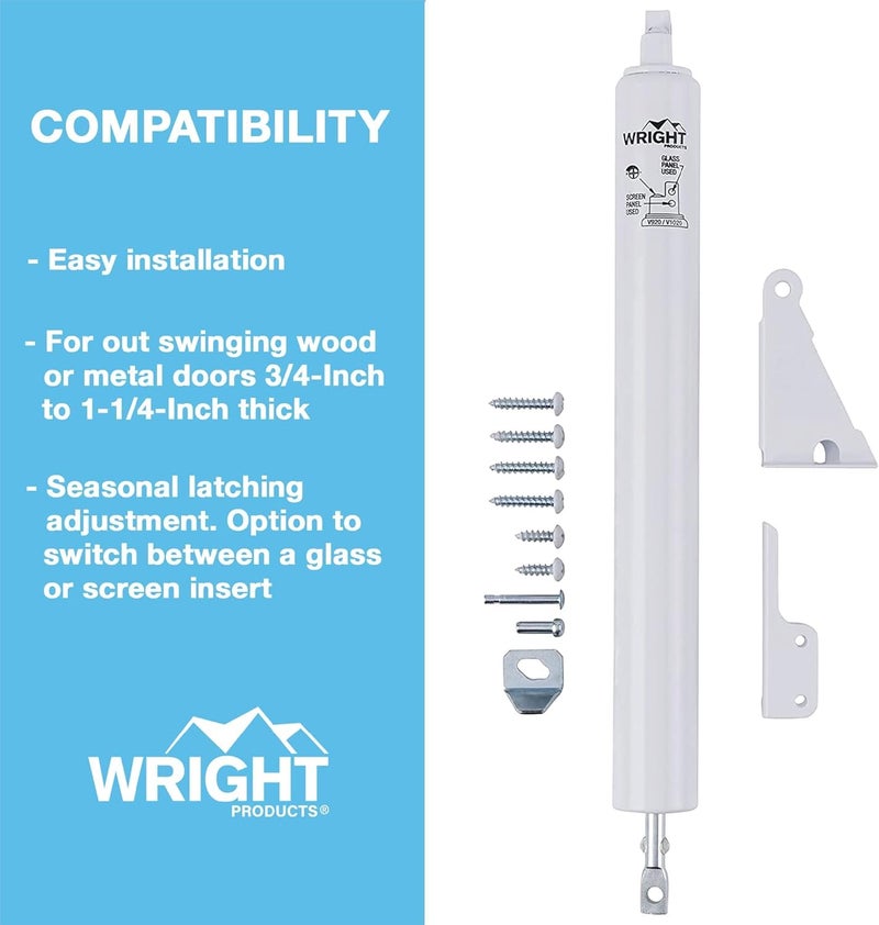 Wright Products Standard Duty Pneumatic Screen & Storm Door Closer â€“ Adjustable Closing Speed, Quiet Operation, Easy Installation (Transitional, White) - Image 4